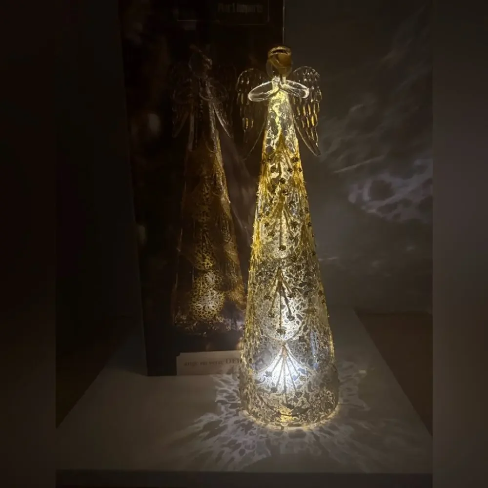 Pier 1 Gold Glass light up Angel Figurine 12” tall